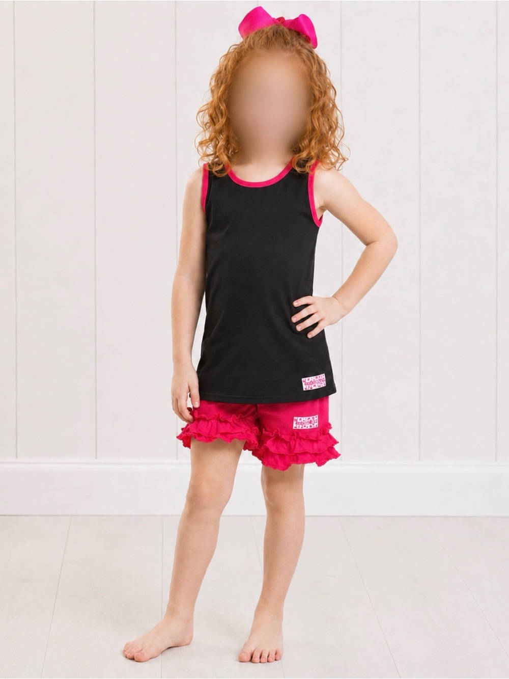 Ruffle Girl Black Tank & Pink Ruffle Short Set